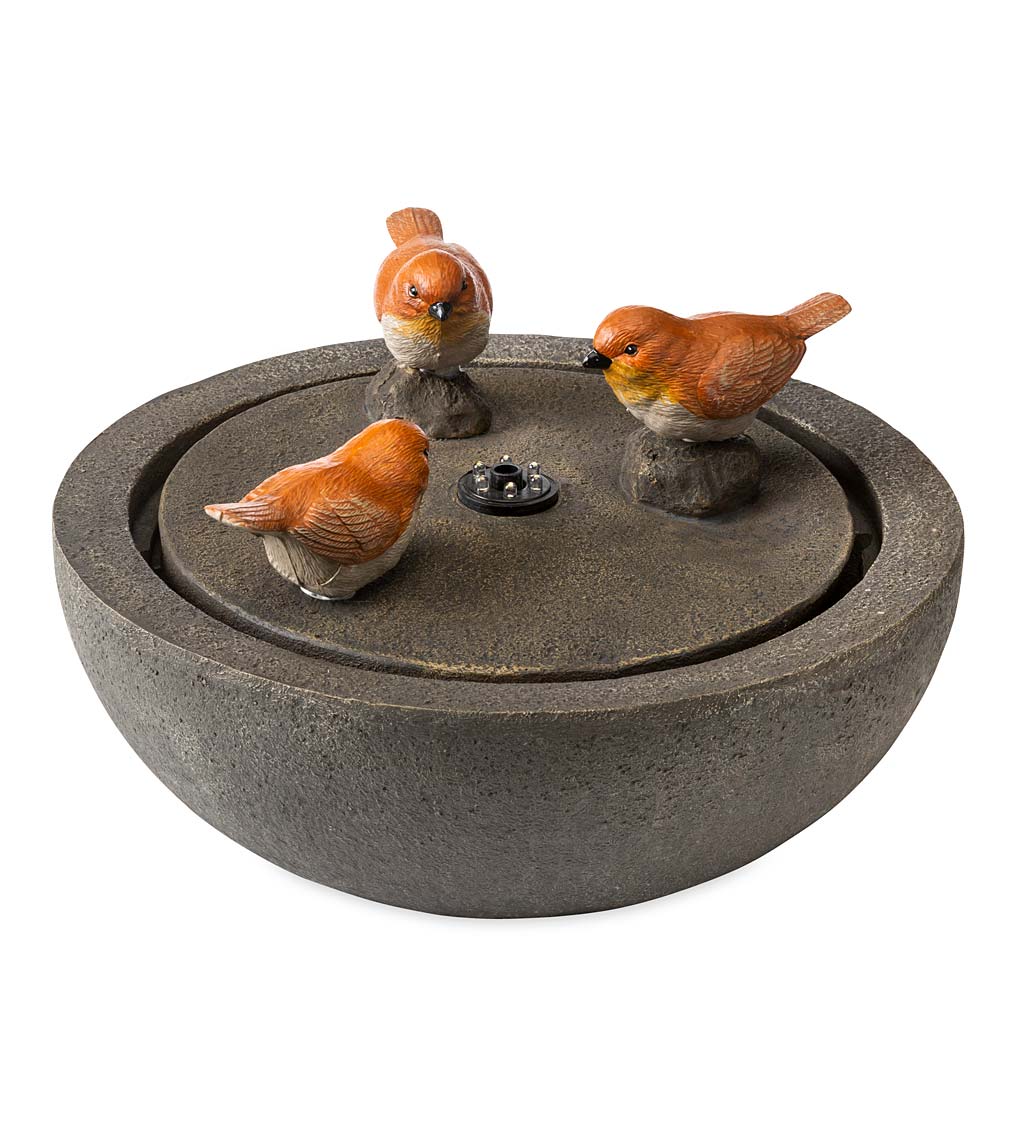 Lighted Three Birds in a Birdbath Indoor Bowl Fountain