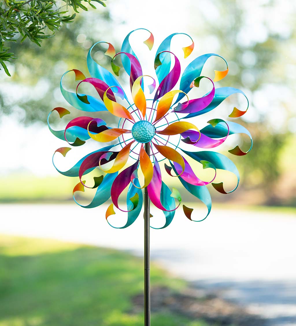 Rainbow Colored Three-Ring Circus Metal Wind Spinner