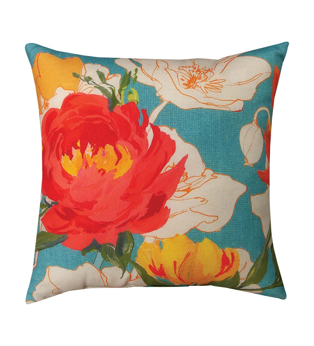 Peony and Poppies Throw Pillow