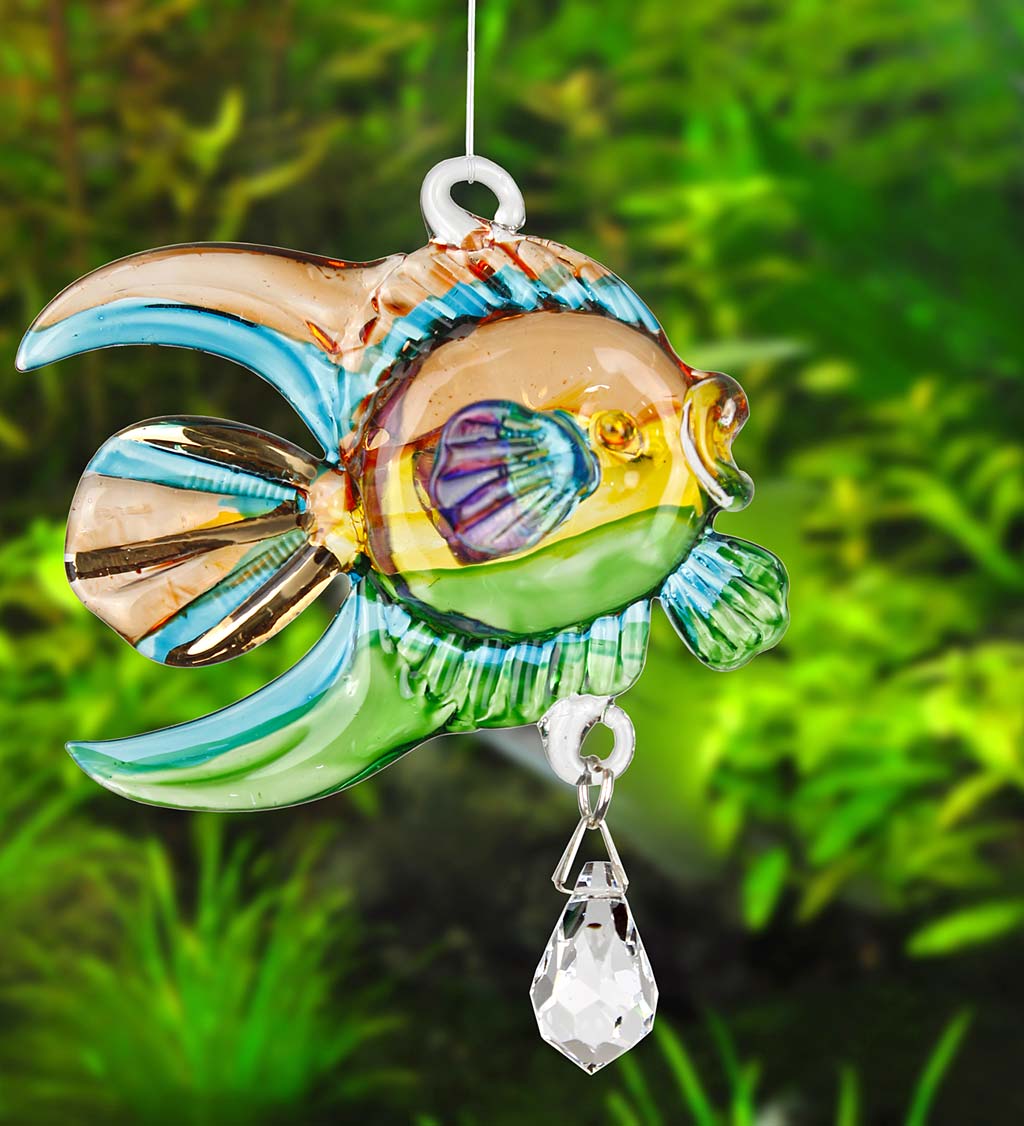 Handcrafted Glass Tropical Fish Sun Catcher with Crystal
