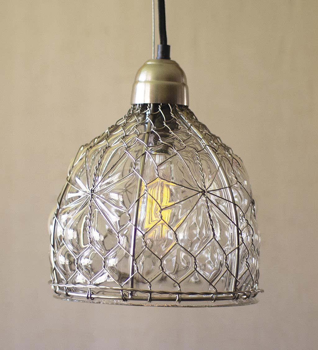 Vintage-Inspired Metal and Glass Pendant Lamp