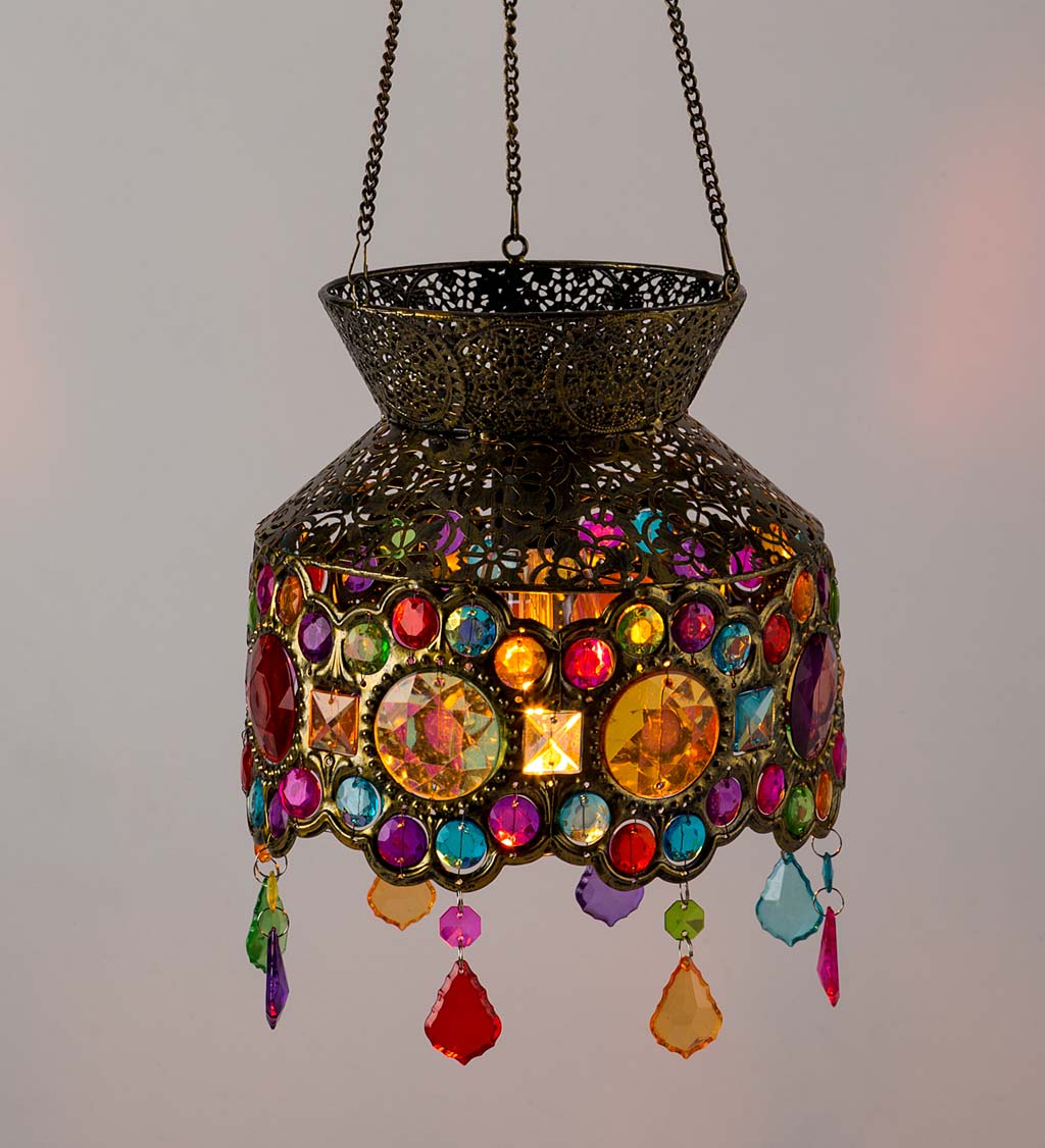 Metal Hanging Solar Garden Light with Colorful Acrylic Jewels