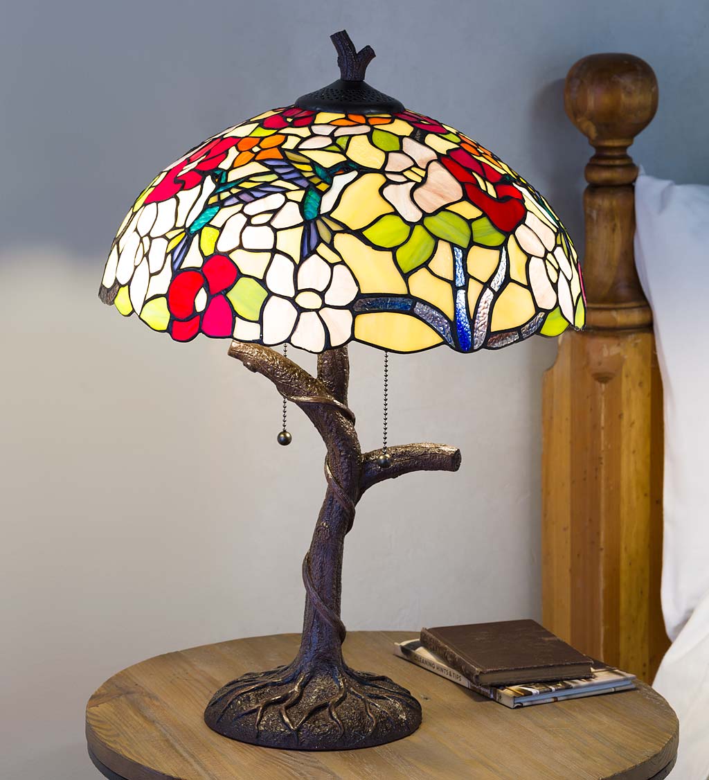 Tiffany-Inspired Hummingbird Stained Glass Table Lamp