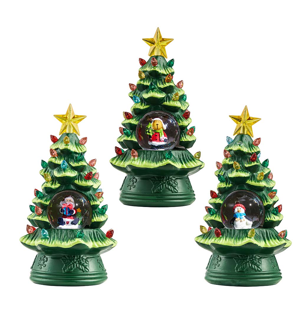 Mini LED Christmas Tree Snow Globes, Set of 3