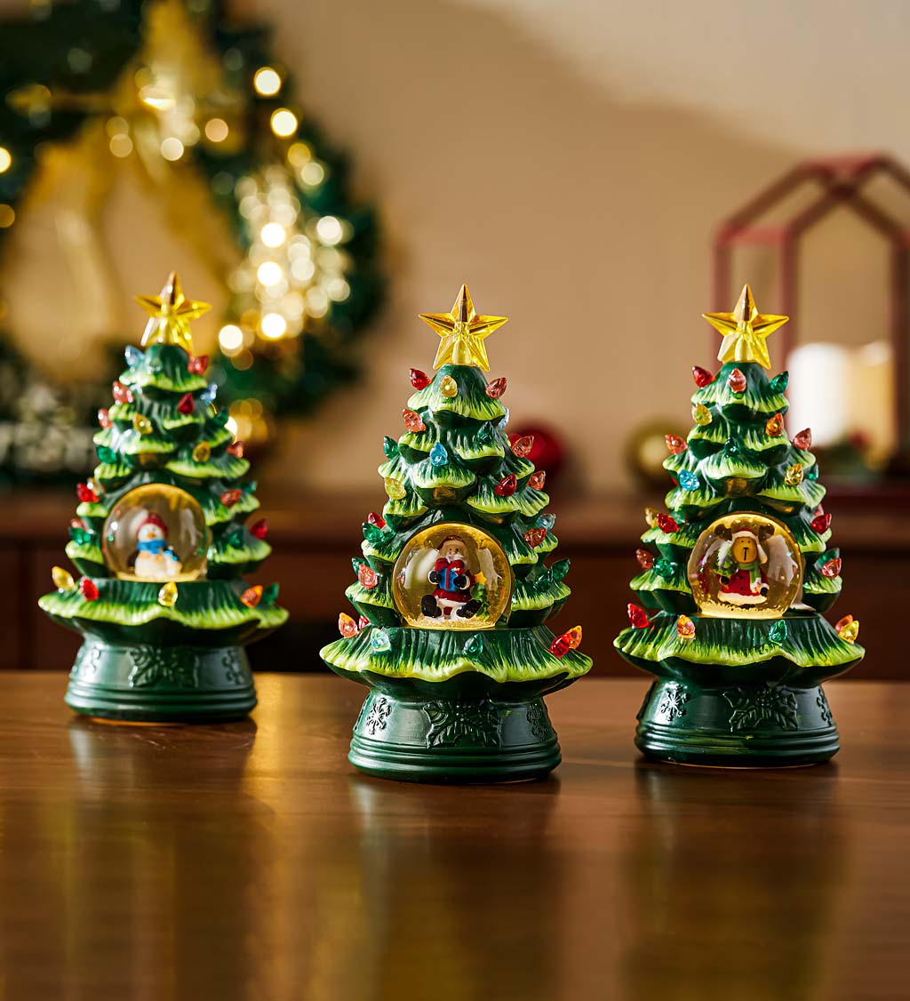 Mini LED Christmas Tree Snow Globes, Set of 3