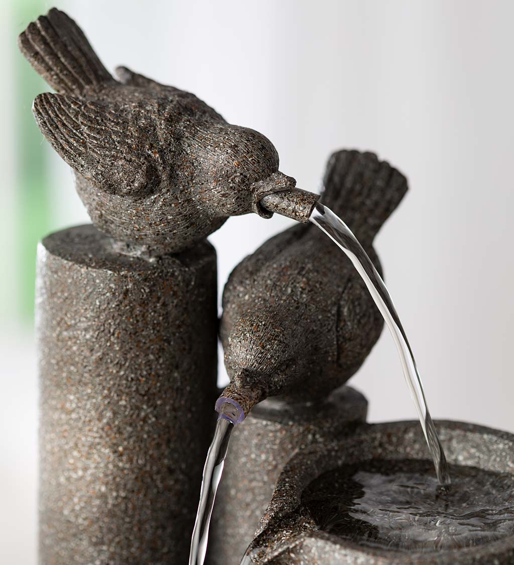Birds and Bowls Indoor Resin Fountain With Look of Carved Stone