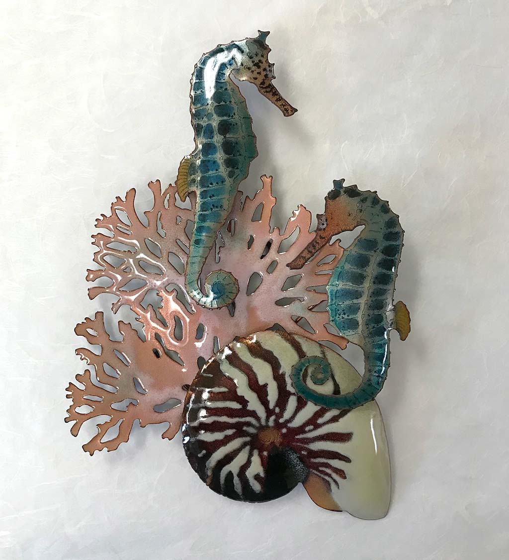 Handcrafted Two Sea Horses Enameled Wall Art by Bovano