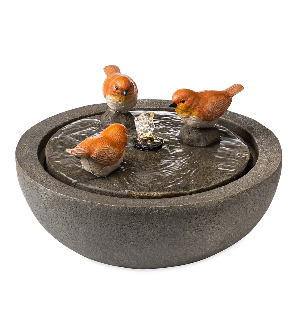 Lighted Three Birds in a Birdbath Indoor Bowl Fountain