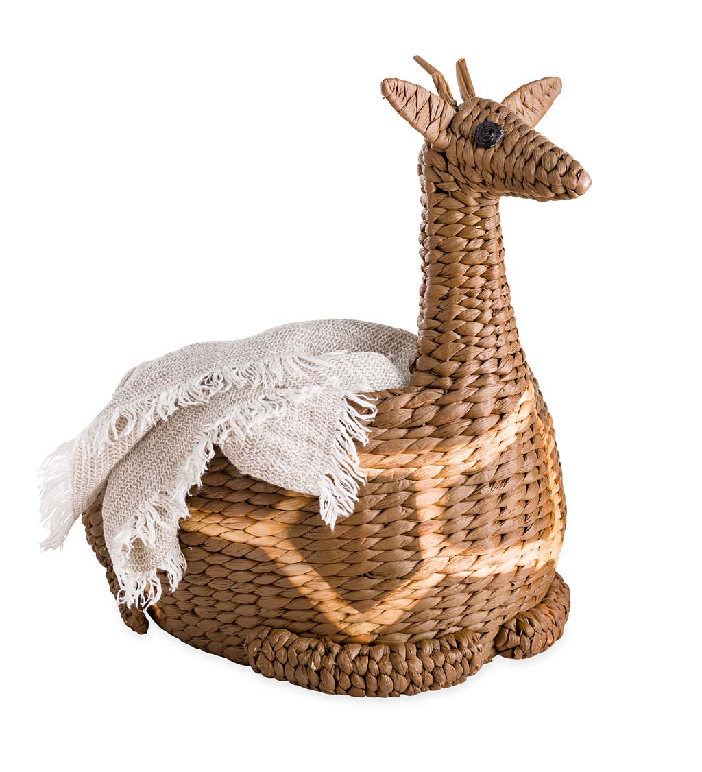 Whimsical Woven Water Hyacinth Giraffe Storage Basket