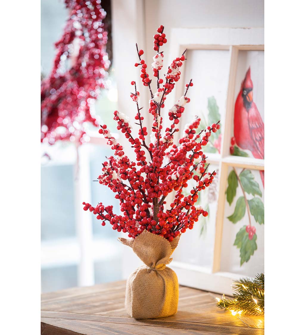 Red Berry Tree with Burlap Pot Table Decor