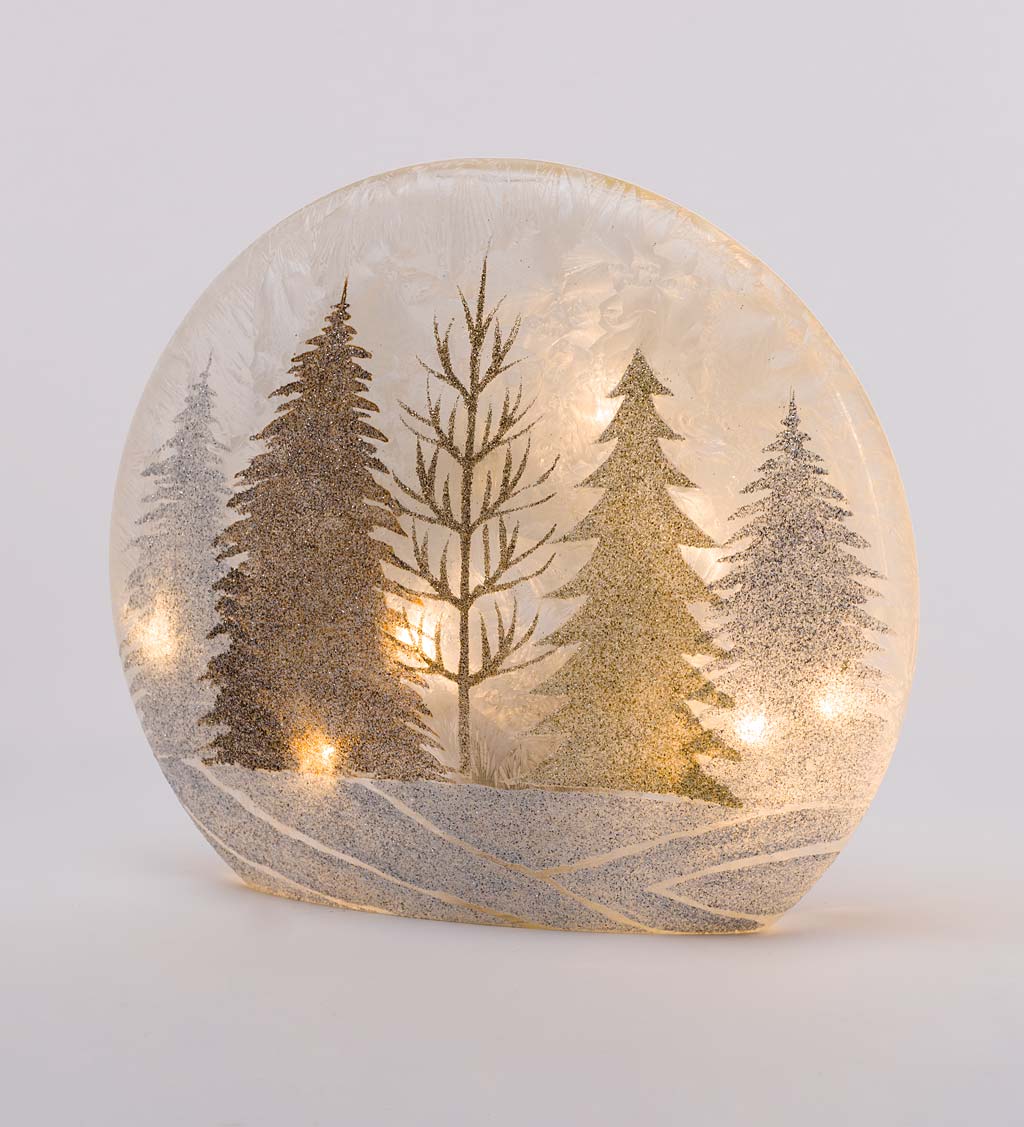Winter Trees Battery-Operated Lighted Glass Tabletop Decoration