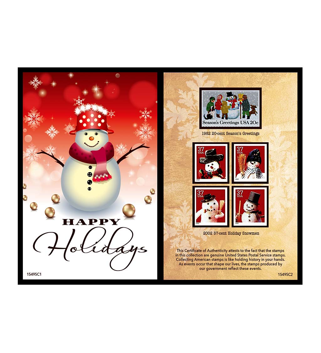 Snowman Collectible Postage Stamp Set in Protective Card