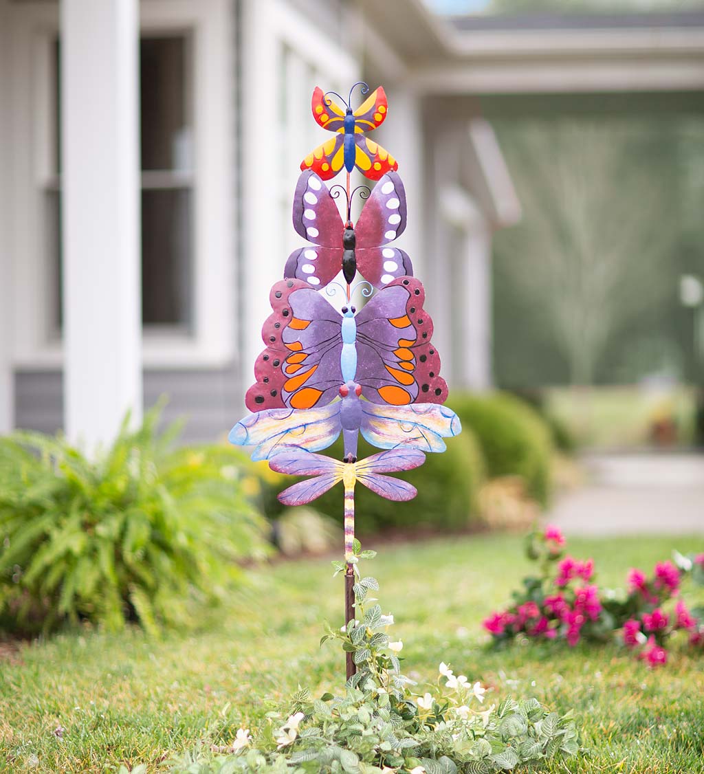 Colorful Metal Butterfly and Dragonfly Garden Stake