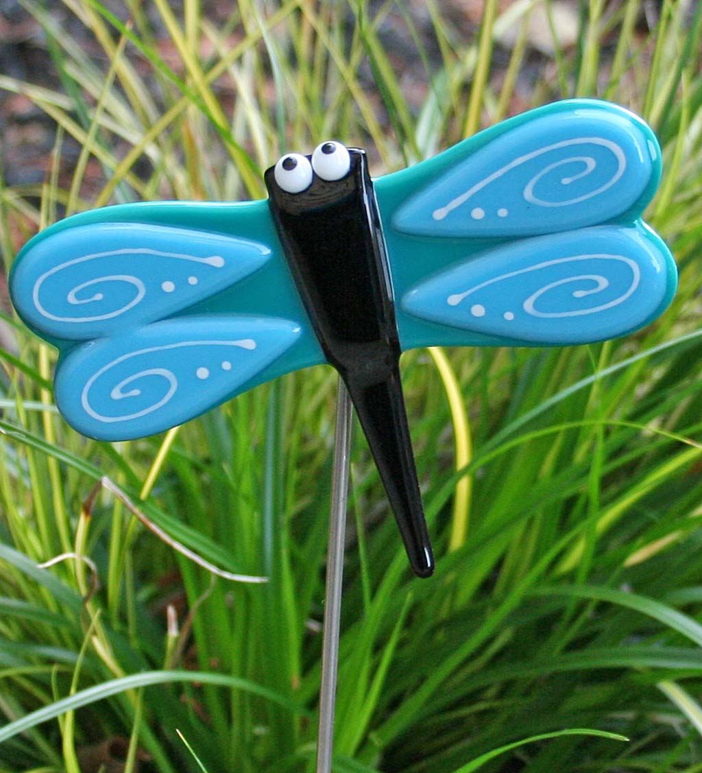 Glass Dragonfly Garden Stakes, Set of 2