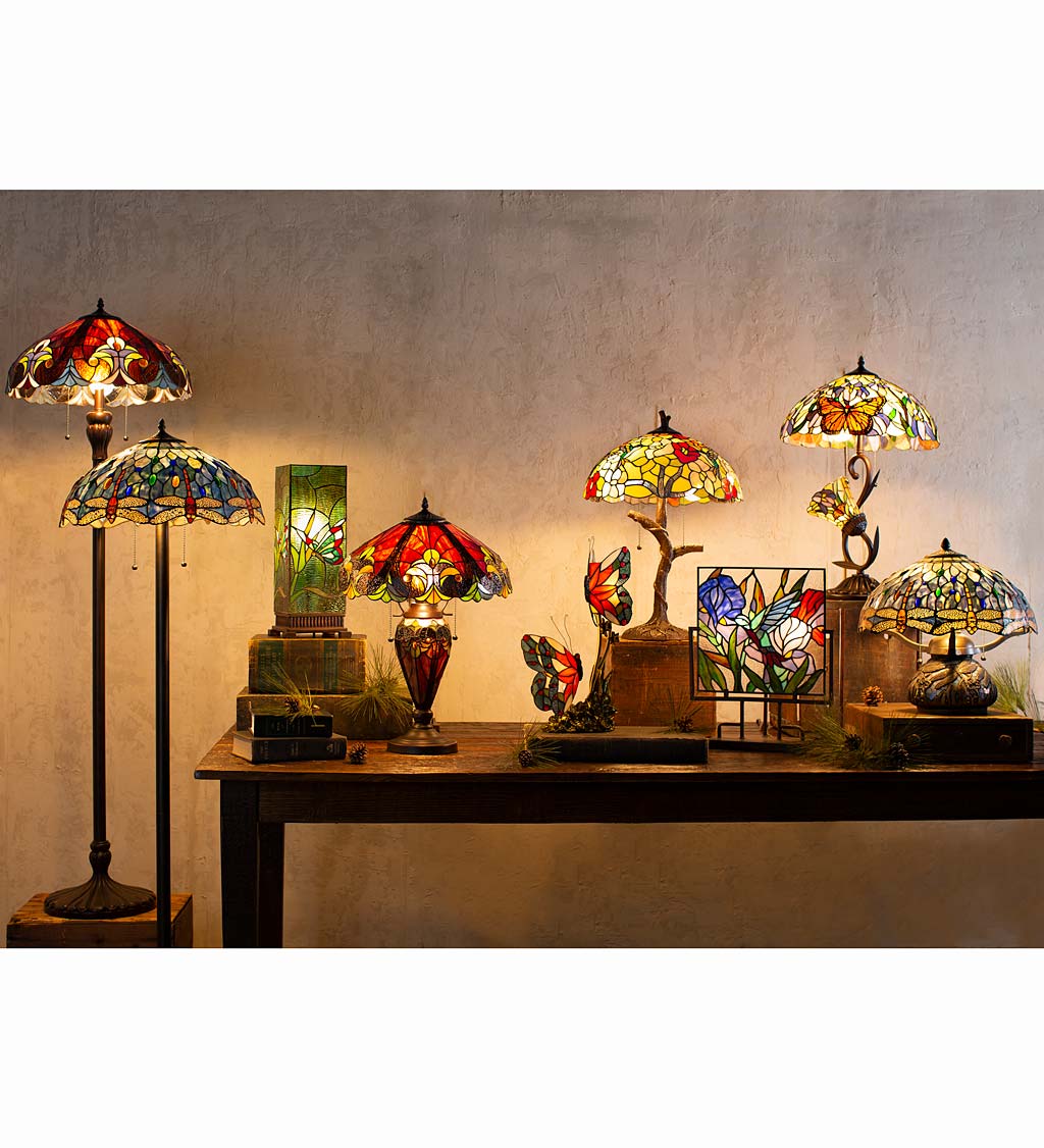 Stained Glass Butterfly Box Table Lamp with Glass Jewels