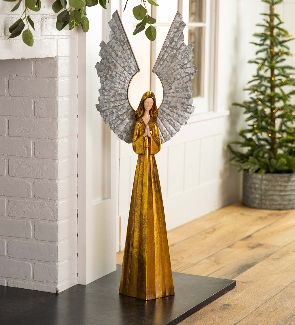 Golden Angels with Raised Metal Wings, Set of 2
