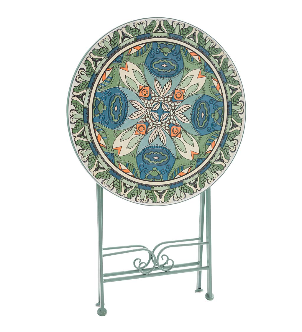 Folding Metal Teal Mosaic Bistro Table and 2 Chairs Set