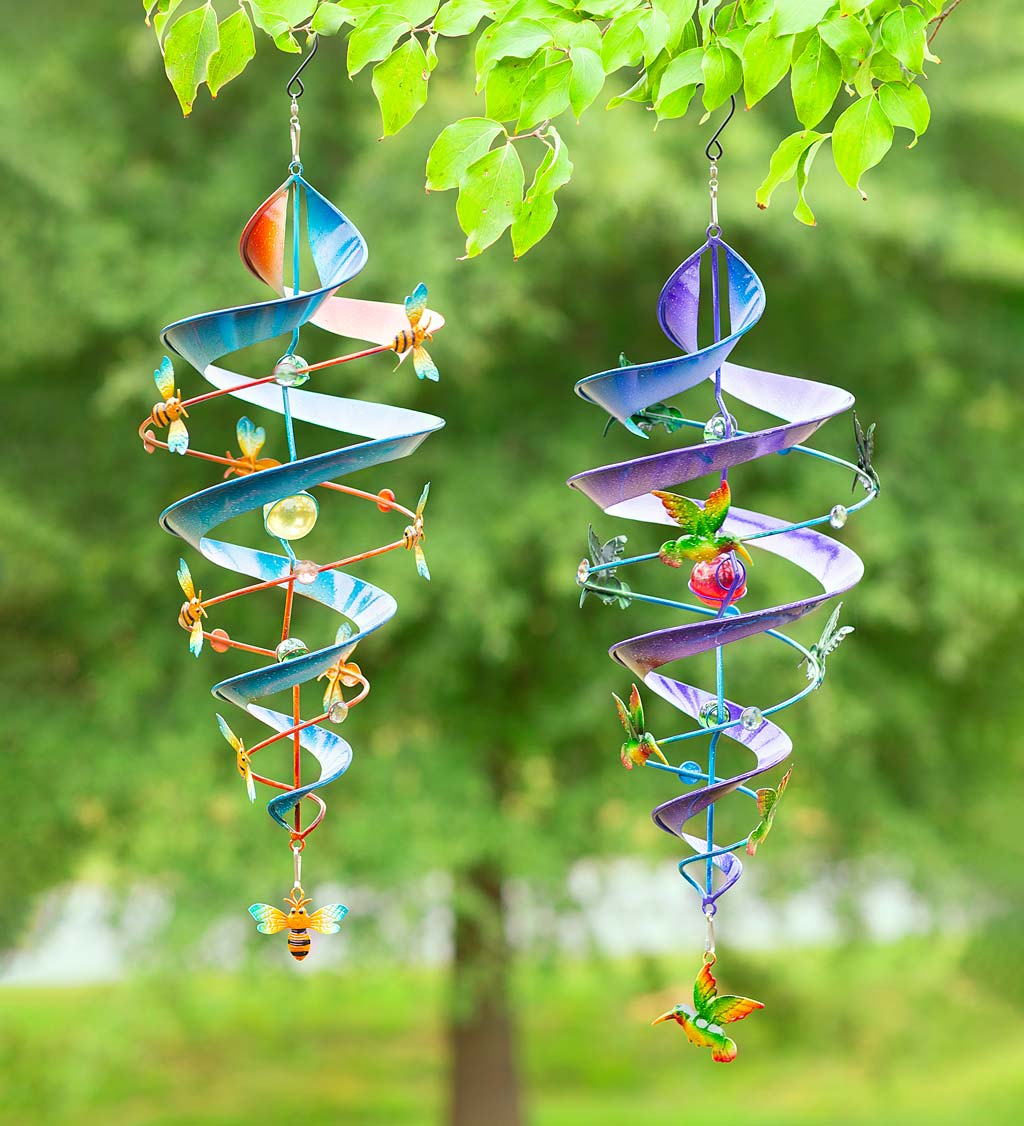 Colorful Metal Hanging Garden Twirler with Friendly Flying Accents