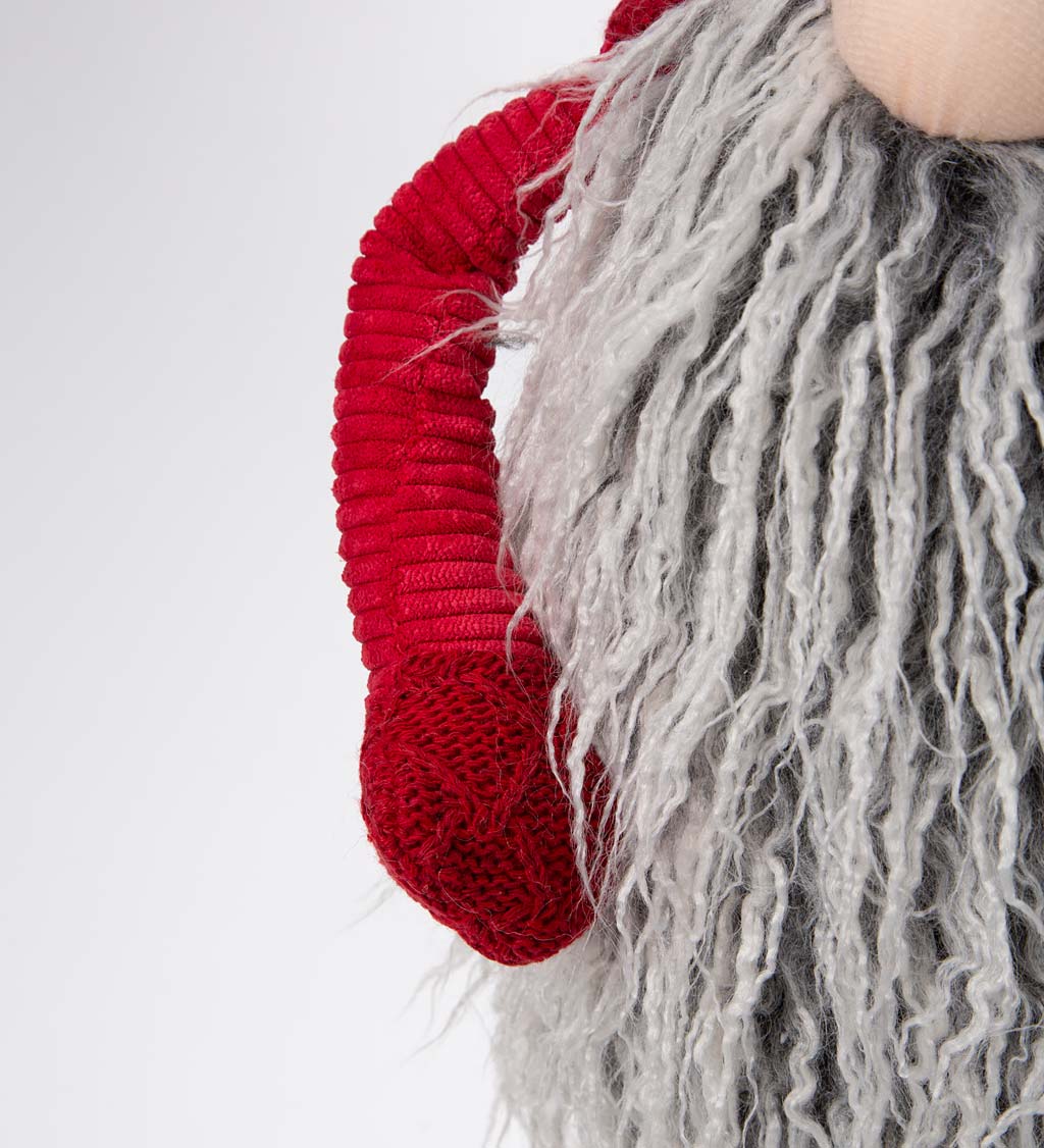 Adjustable Height Christmas Gnome with Knitted Red Hat, Fluffy Gray Beard and Light-Up Nose