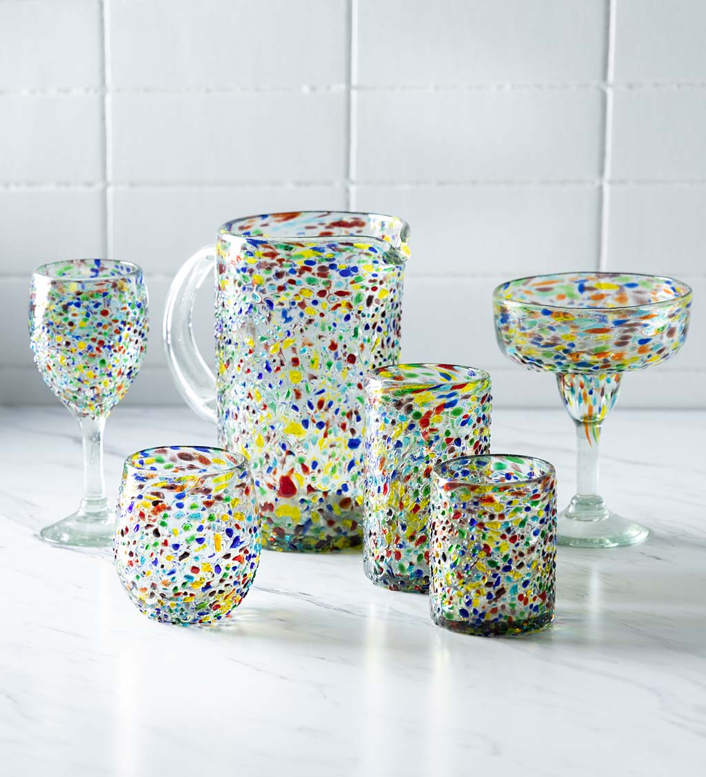 Handcrafted Recycled Glass Confetti Pint Glass, Set of 4