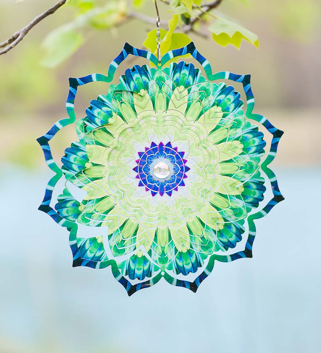 Lotus Mandala Optical Illusion Hanging Metal Spinner