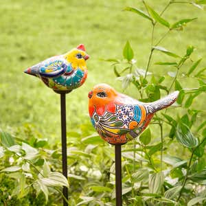 Handcrafted Talavera-Style Ceramic Bird Decorative Garden Stake
