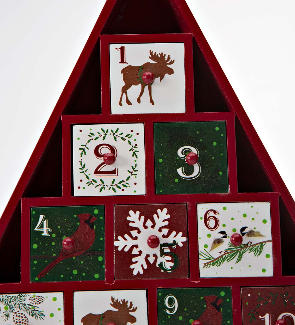 Wooden Tree-Shaped Advent Calendar with 24 Decorated Drawers to Hold Your Treats