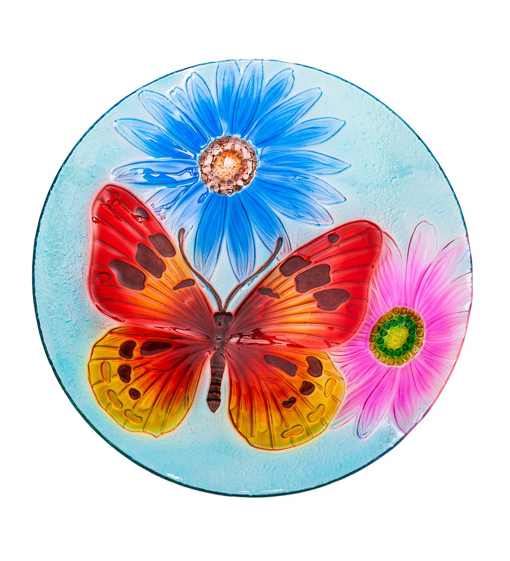 Hand-Painted and Embossed Butterfly and Flowers Bird Bath