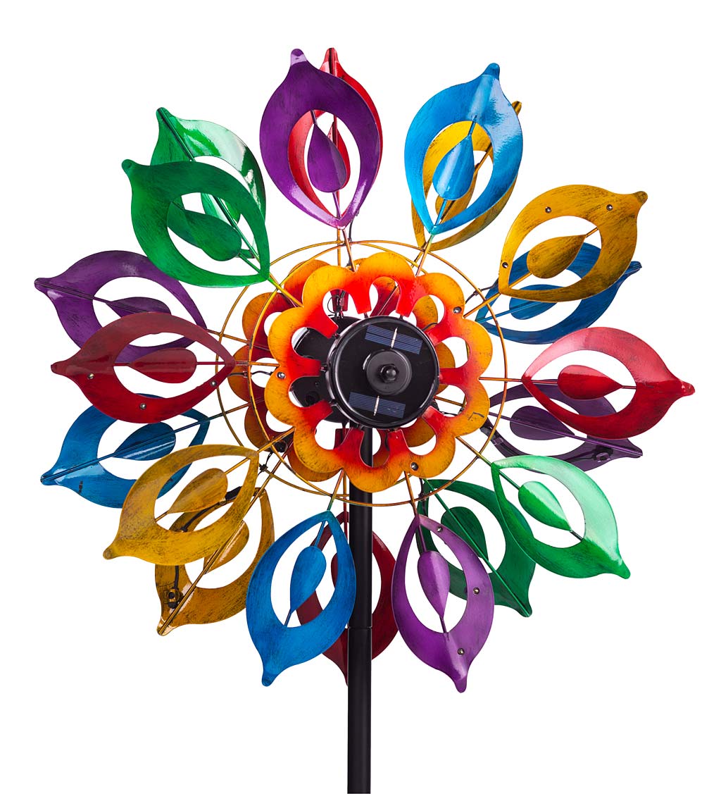 Multicolor Lily Flower Solar Lighted Metal Wind Spinner