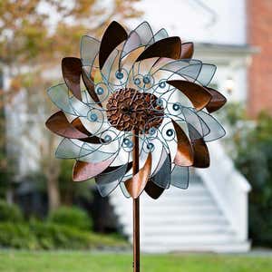 Bronze Metal and Mesh Flower Wind Spinner