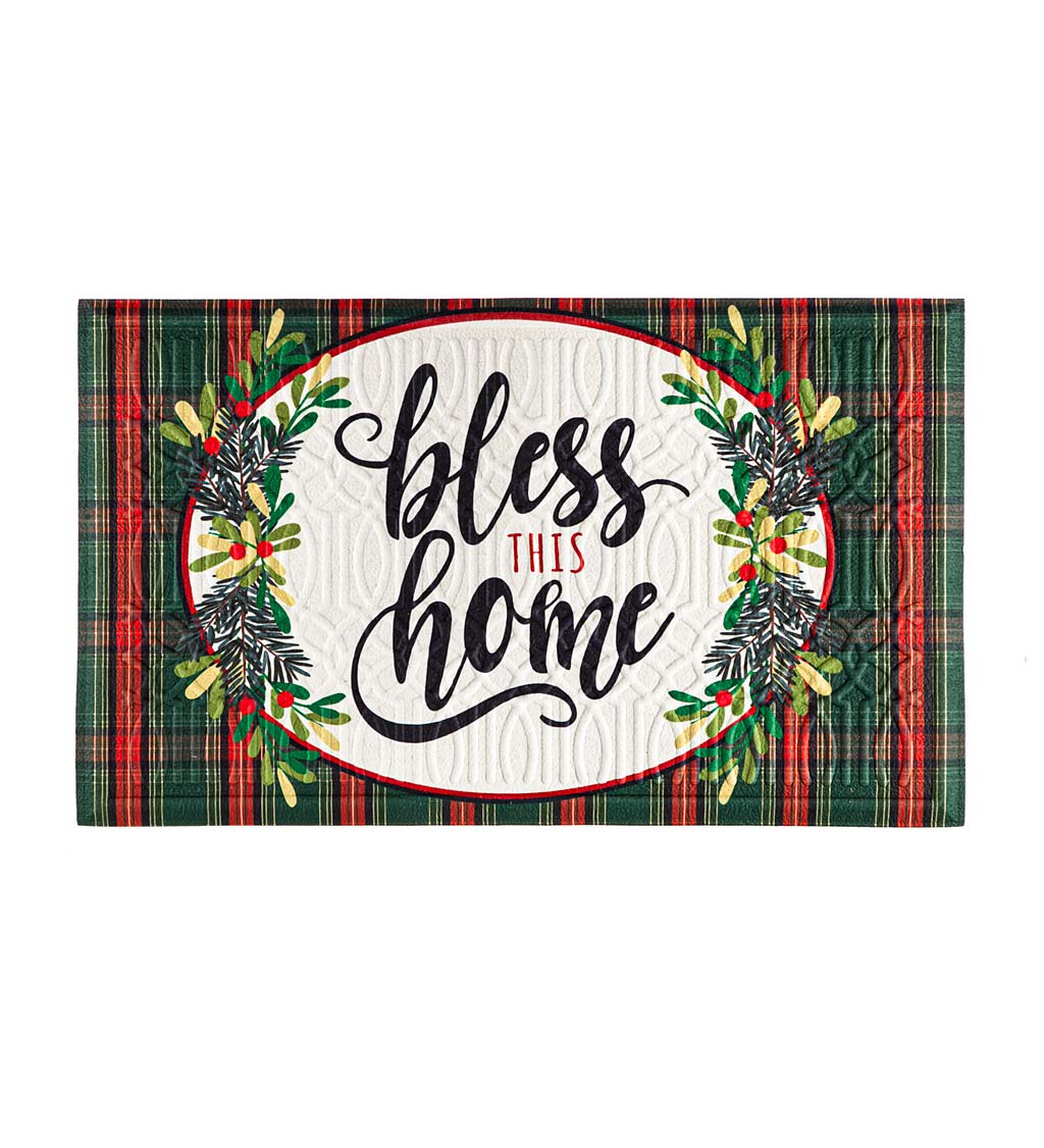 Indoor/Outdoor Bless This Home Plaid Embossed Floor Mat