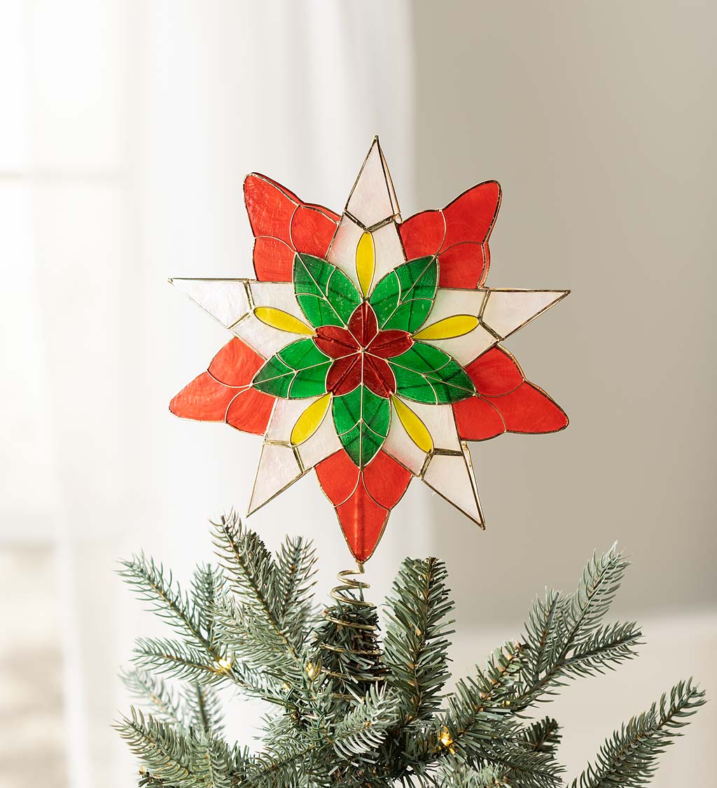 Handcrafted Star and Poinsettia Capiz Shell Tree Topper