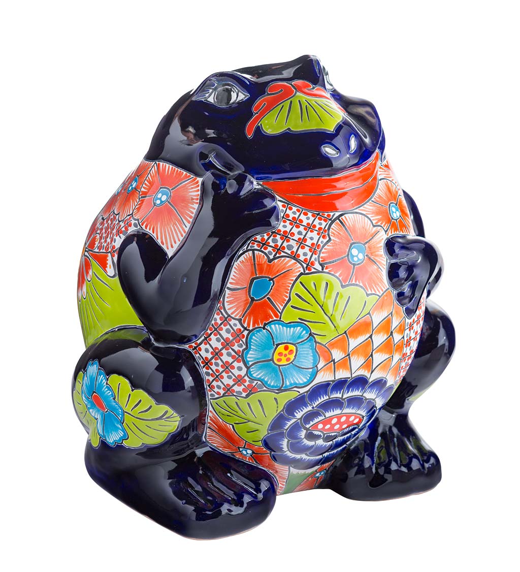 Colorful Handcrafted Talavera-Style Frog Sculpture/Planter