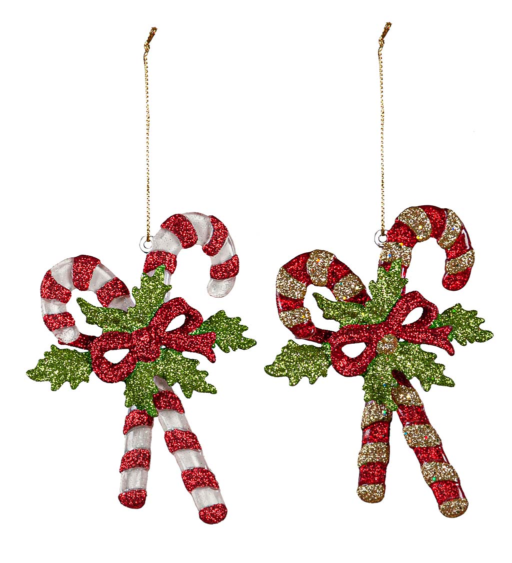 Gold and White Candy Cane Ornaments, Set of 2