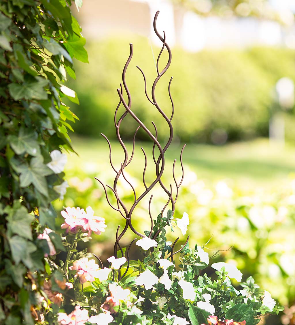 Abstract Branches Metal Garden Trellis with Three-Pronged Stake
