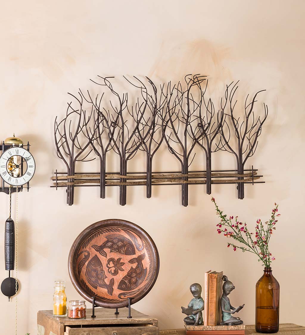 Metal and Natural Vine Winter Trees Wall Art