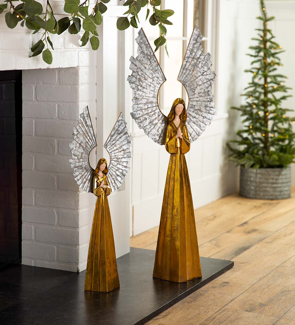 Golden Angels with Raised Metal Wings