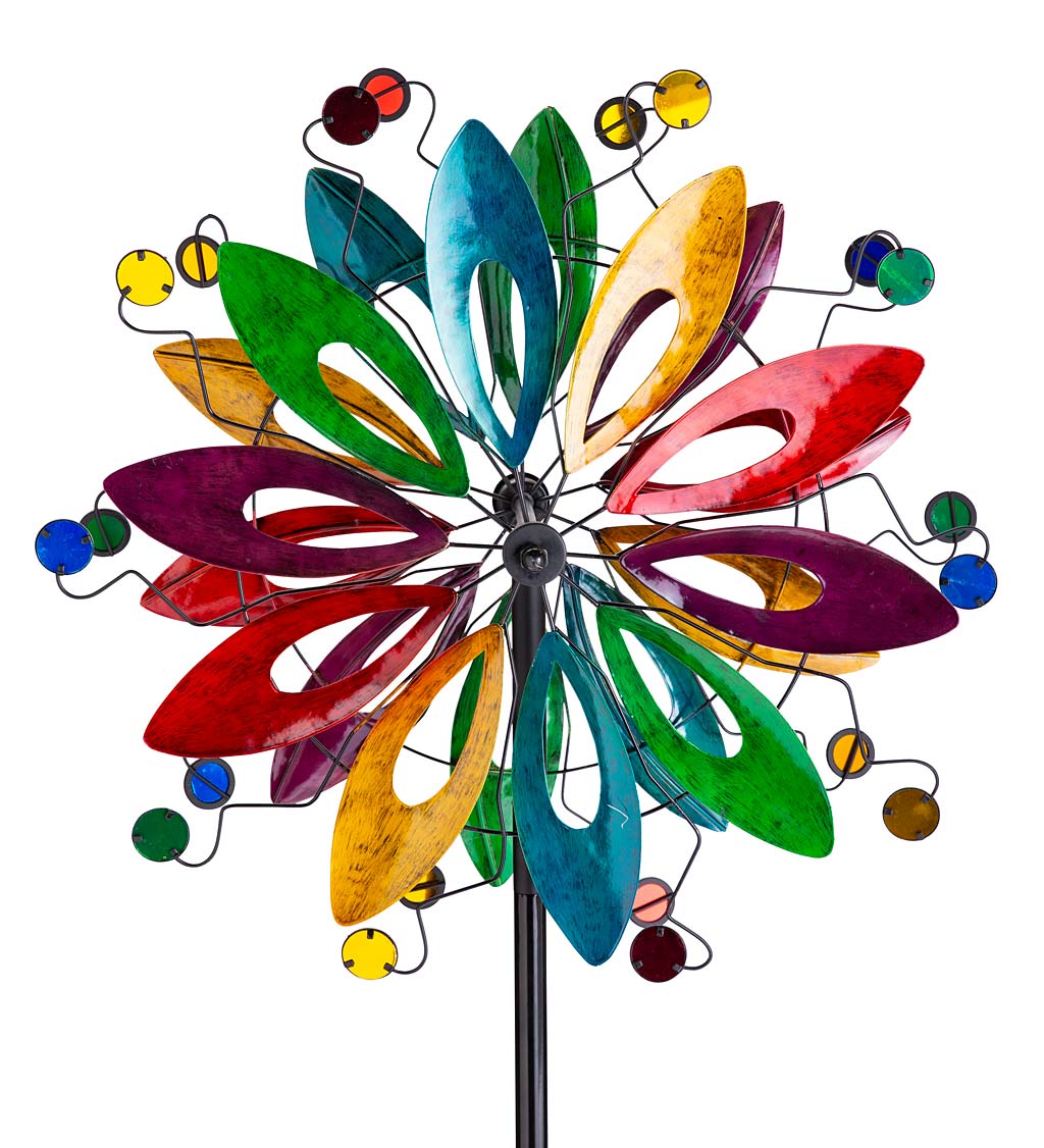 Colorful Dual-Rotor Flower and Disc Metal Wind Spinner
