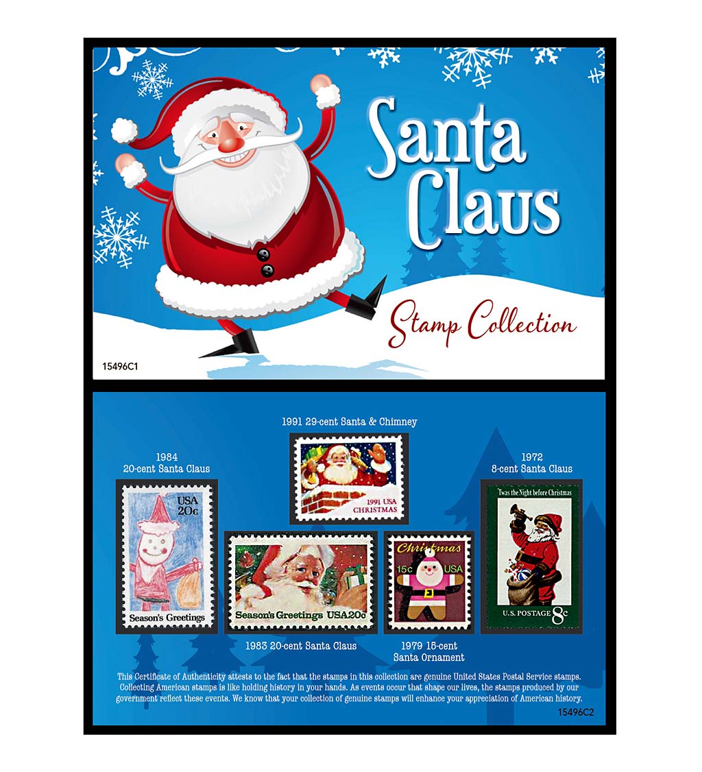 Santa Claus Collectible Postage Stamp Set in Protective Card