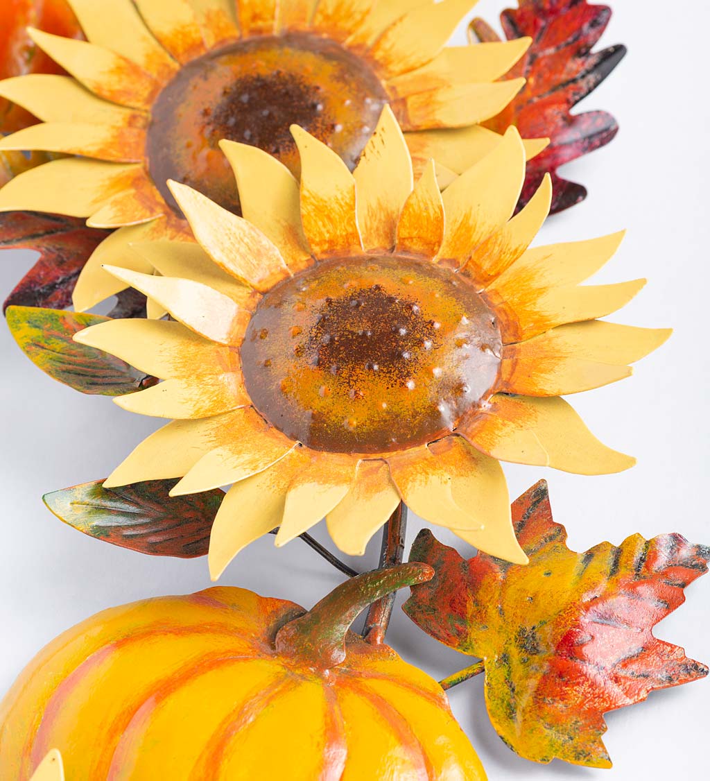 Handcrafted Metal Sunflower and Pumpkin Autumn Wreath