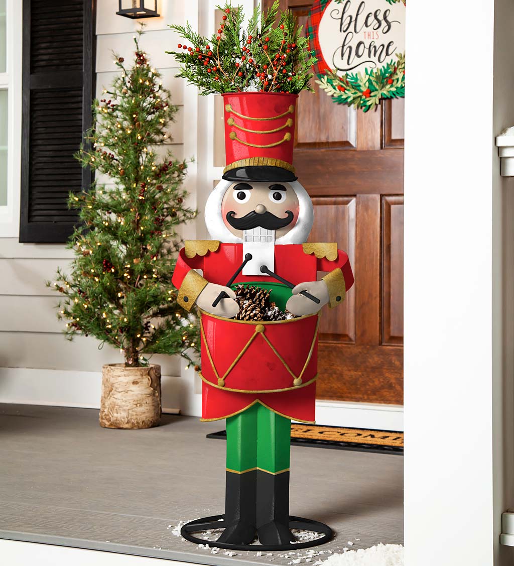 Large Metal Holiday Nutcracker Two-Tier Planter