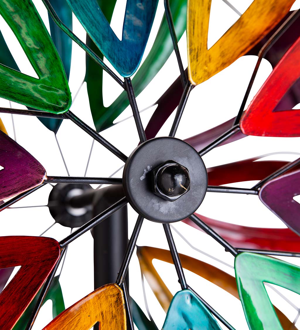 Colorful Dual-Rotor Flower and Disc Metal Wind Spinner