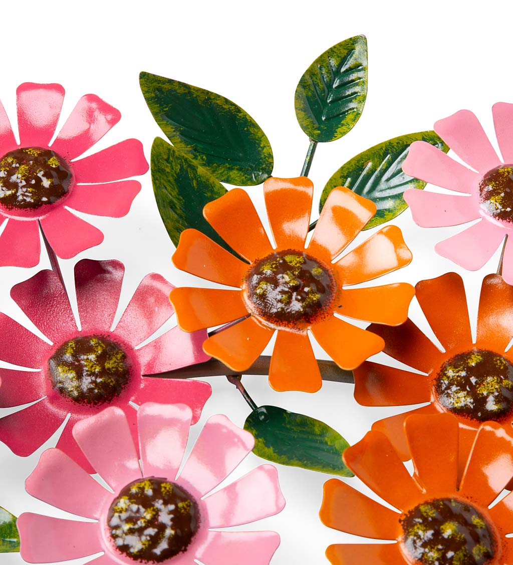 Handcrafted Metal Wreath of Pink and Orange Zinnias