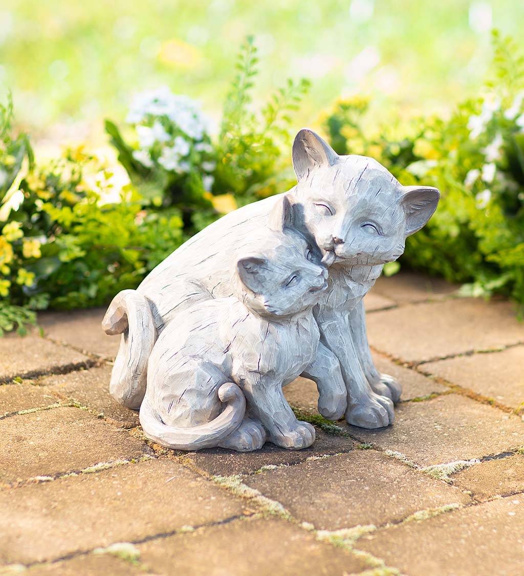 Cuddling Cat and Kitten Cast in Resin With the Look of Carved Wood