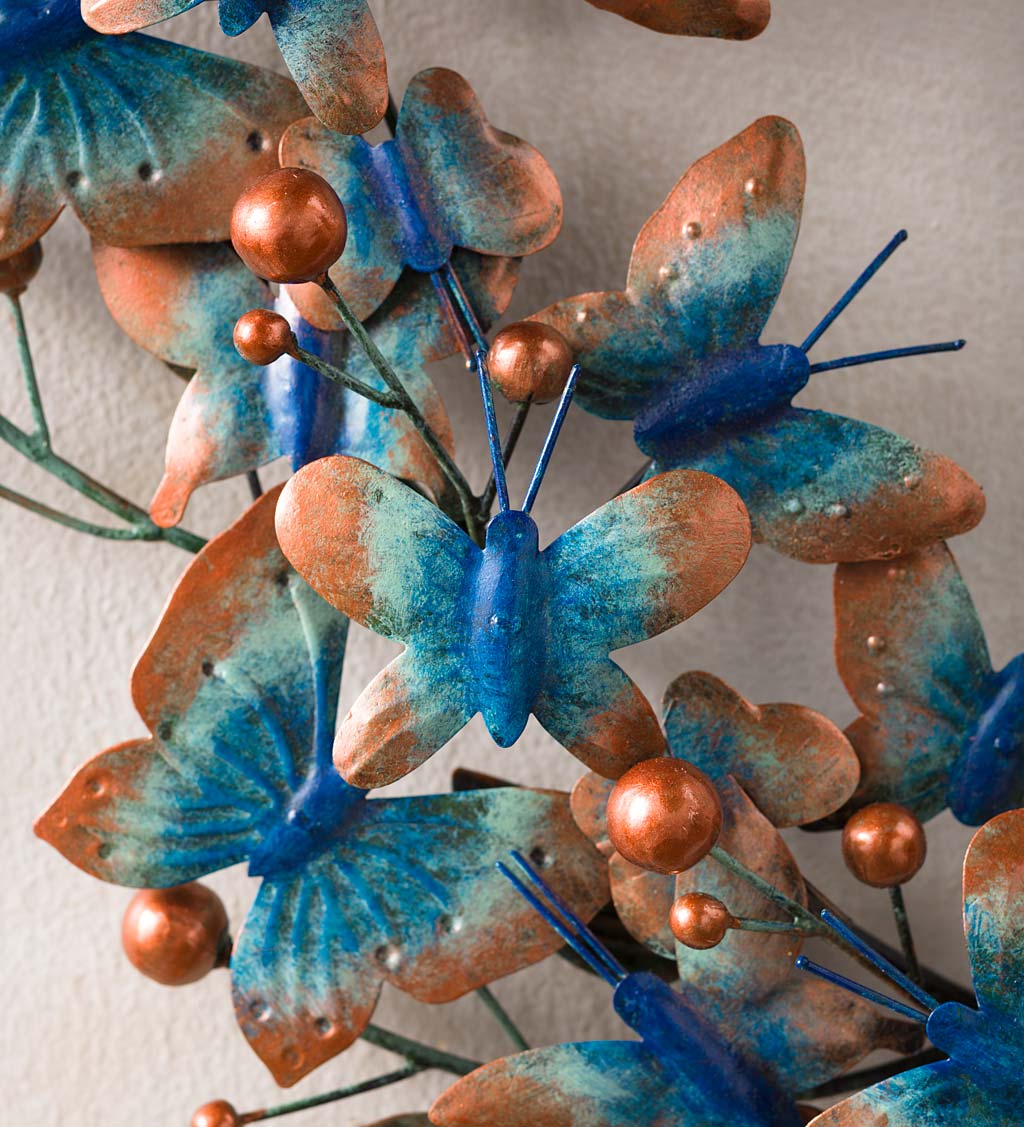 Handcrafted Metal Butterfly Wreath with Faux Verdigris Finish
