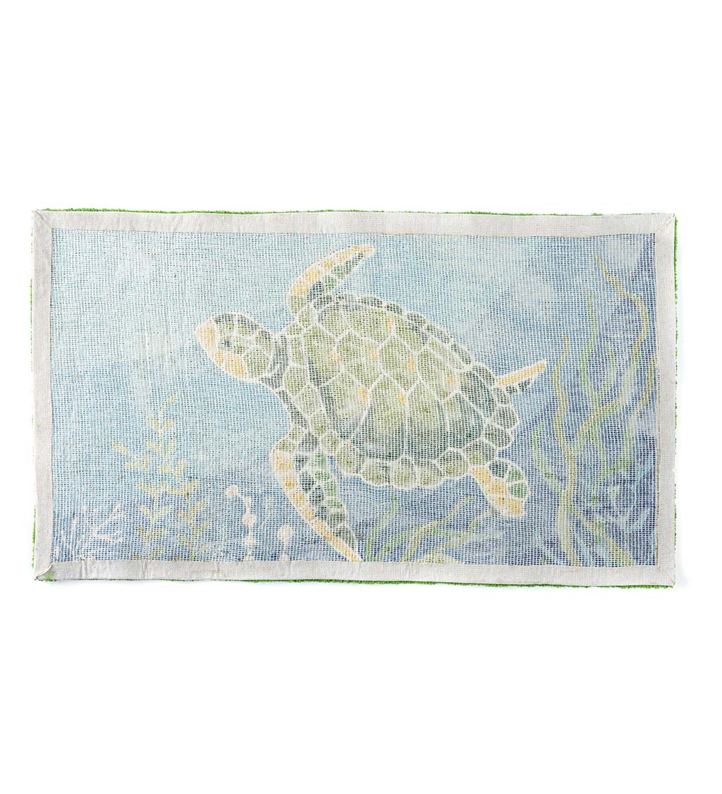 Hooked Polypropylene Sea Turtle Accent Pillow