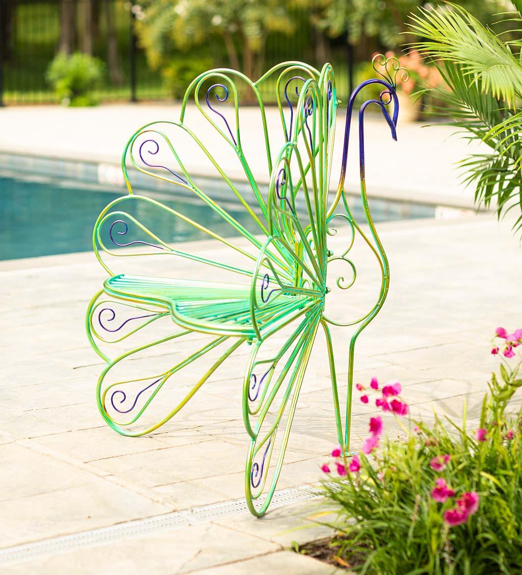 Metal Peacock Garden Chair with Green, Gold and Purple Colors