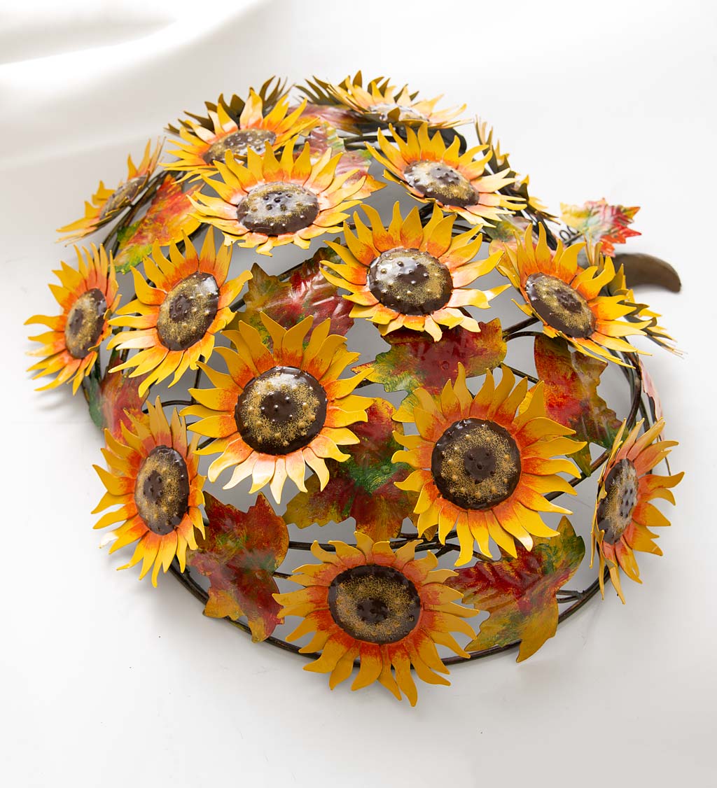 Pumpkin Metal Wall Art with Sunflowers and Fall Leaves