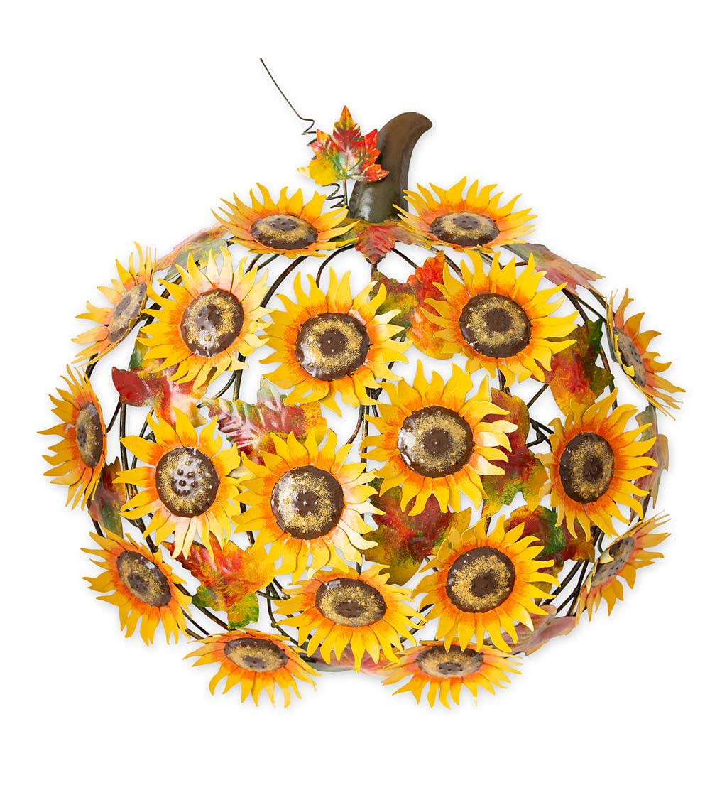 Pumpkin Metal Wall Art with Sunflowers and Fall Leaves