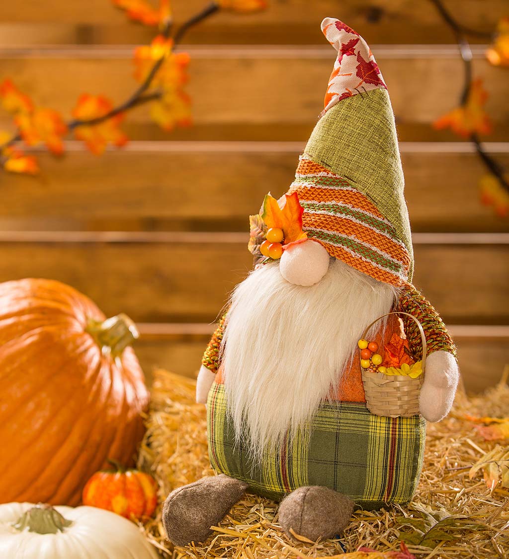 Plush Harvest Gnome with Basket Table Décor